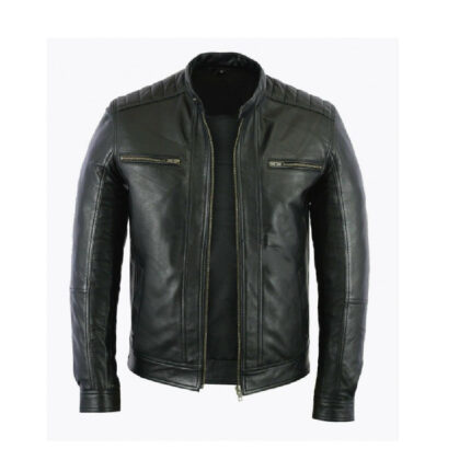 Men Leather Jacket David Beckham Style - Black