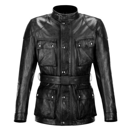 Men Leather Jacket Trial Master Motorcycle Jacket - Black