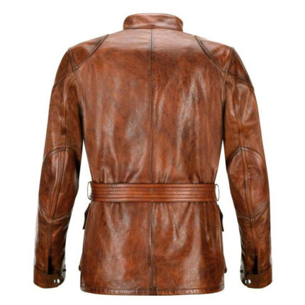 Men Leather Jacket Trial Master Motorcycle Jacket - Brown