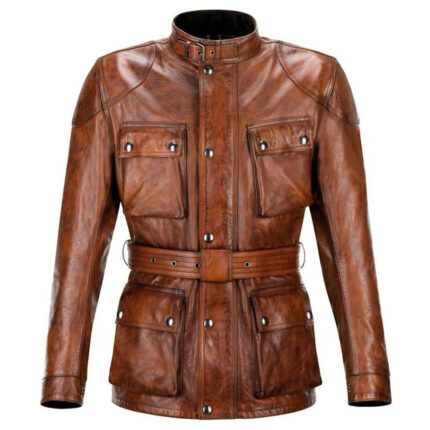 Men Leather Jacket Trial Master Motorcycle Jacket - Brown