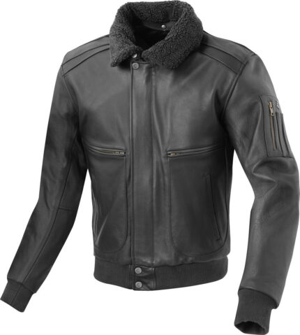 Motorcycle Leather Jacket Aviator Men Riding Jacket - Black