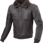 Motorcycle Leather Jacket Aviator Men Riding Jacket - Dark Brown