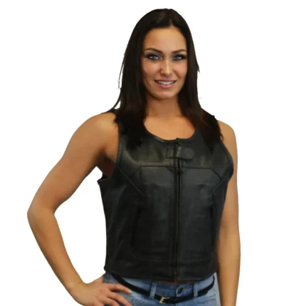 Women Leather Swat Vest Perforated Motorcycle Vest