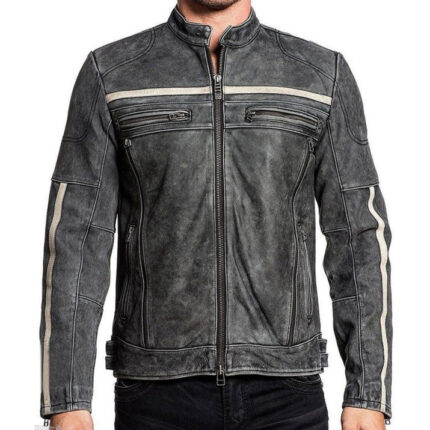 Men's Café Racer Leather Jacket Vintage Distressed Jacket