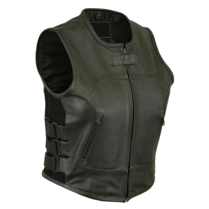 Women Leather Swat Vest Perforated Motorcycle Vest