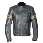 Men Vintage Leather Jacket Wyatt Biker Classic - Grey