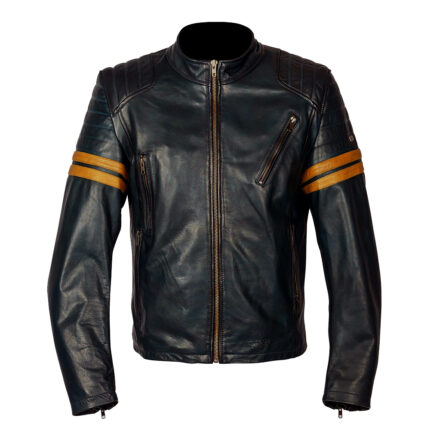 Men Vintage Leather Jacket Wyatt Biker Classic - Black