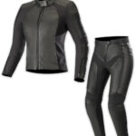 Women Leather Race Suit Stella Vika 2 Piece Suit - Black