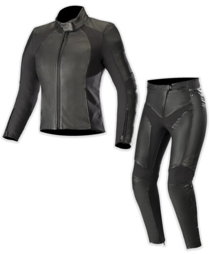 Women Leather Race Suit Stella Vika 2 Piece Suit - Black