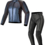 Women Leather Race Suit Stella Vika 2 Piece Suit - Metallic Blue