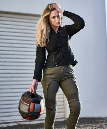 Ladies Motorcycle Pants Giro-2 Riding Slim Fit Jeans - Olive