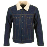 Men Trucker Jacket Motorcycle Denim Sherpa- Blue