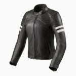 Ladies Leather Jacket Stripe Vintage Motorcycle - Black