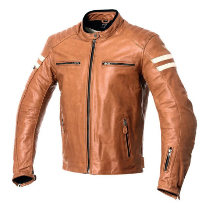 Retro Leather Jacket Men with Retro Stripes - Brown