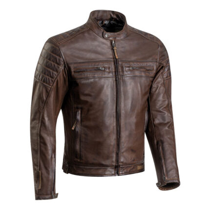 Distressed Leather Jacket Men Cafe Racer Retro Jacket- Brown