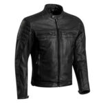 Distressed Leather Jacket Men Cafe Racer Retro Jacket- Black