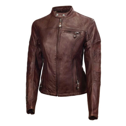 Ladies Motorcycle Jacket Meven Leather Jacket Tobacco Brown