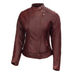 Women Leather Jacket Riot Clash Motorbike Jacket - Oxi Blood