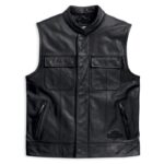 Motorcycle Leather Vest - Men Foster Gilet