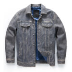 Leather Trucker Jacket Men's Classic Denim - Blue