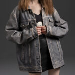 Leather Trucker Jacket Women Classic Denim - Blue