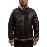 Shearling Aviator Jacket Leather-Trim Bomber Jacket - Brown