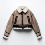 Shearling Aviator Jacket Women Short Jacket - Beige