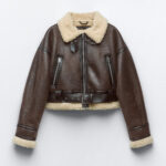 Shearling Aviator Jacket Women Short Jacket - Brown