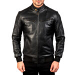 Leather Bomber Jacket for Men - Black