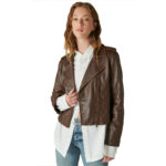 Classic Leather Moto Jacket For Women - Tobacco Brown