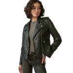 Classic Leather Moto Jacket For Women - Black