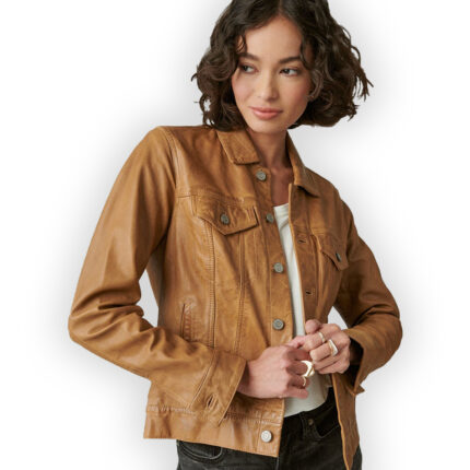 Leather Trucker Jacket Women - Brown