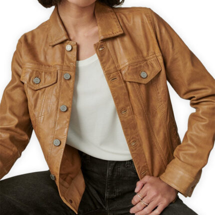 Leather Trucker Jacket Women - Brown