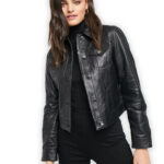 Leather Trucker Jacket Women in Black Leather