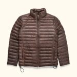 Leather Puffer Jacket Down Jacket Men  - Dark Brown