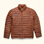 Leather Down Jacket Men Leather Puffer - BROWN