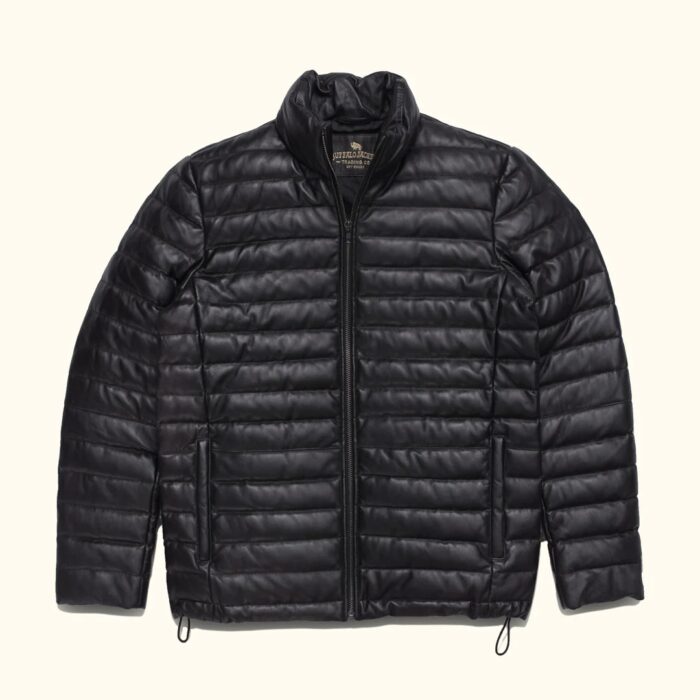 Leather Puffer Jacket Down Jacket Men - Black