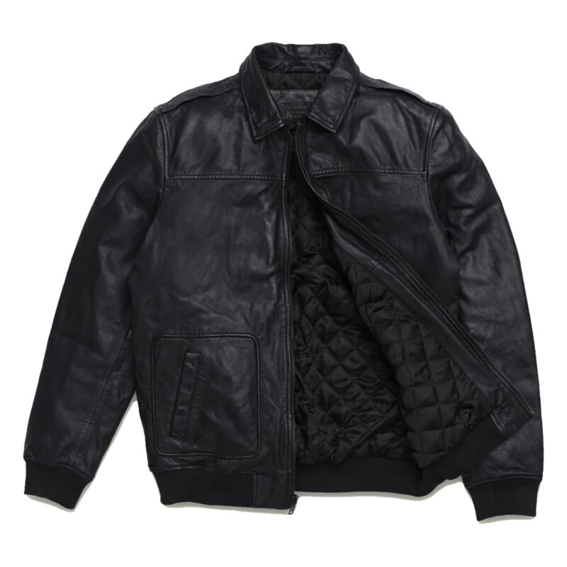Leather Bomber Jacket For Men - Vintage Black