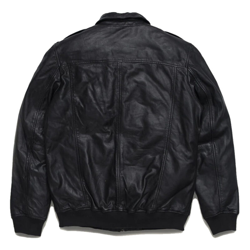 Leather Bomber Jacket For Men - Vintage Black