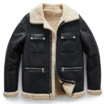 Shearling Aviator Jacket Bomber Trucker Jacket - Black