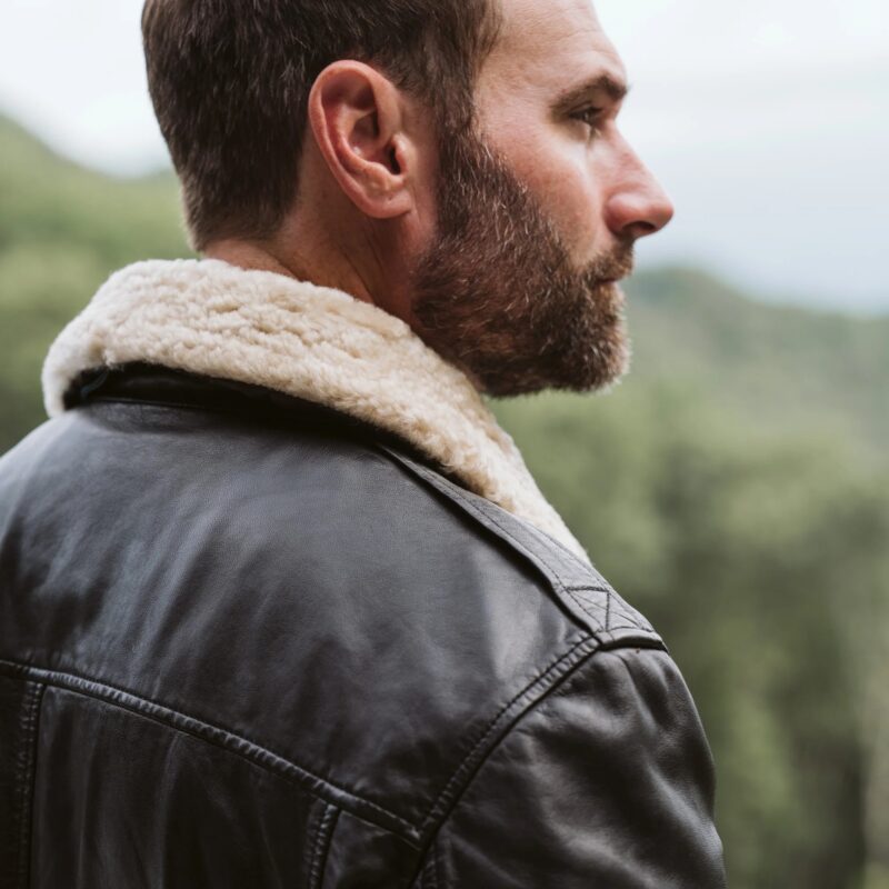 Leather Bomber Jacket For Men - Vintage Black