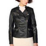 Women Leather Jacket Monica Asymmetrical - Black