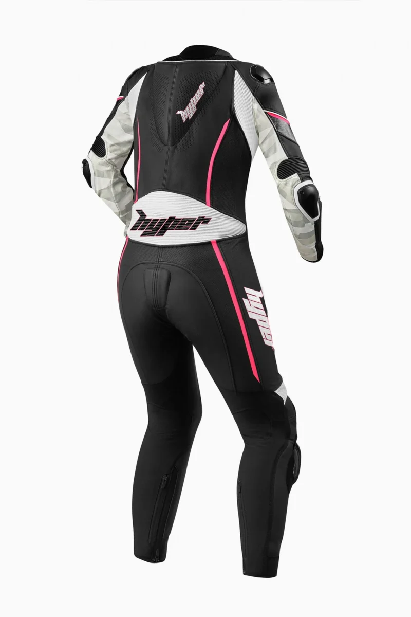 Motorbike Leather Race Suit Women Xena 1 PC Suit - Black Pink