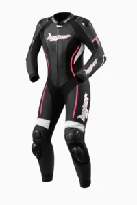 Motorbike Leather Race Suit Women Xena 1 PC Suit - Black Pink