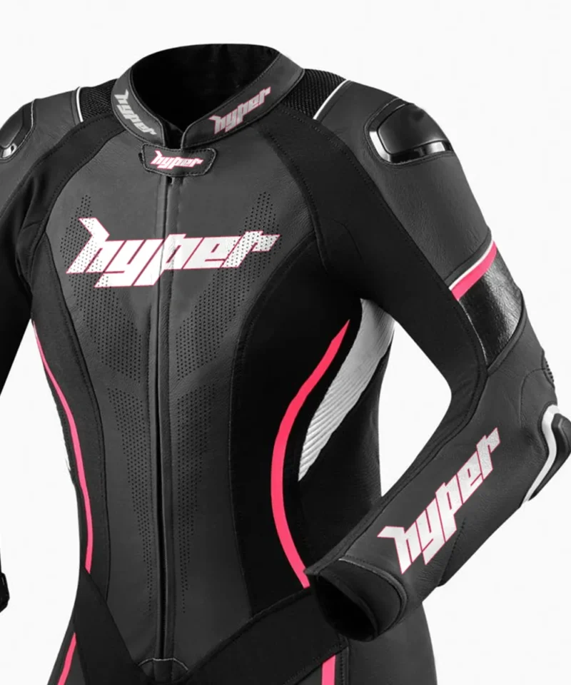 Motorbike Leather Race Suit Women Xena 1 PC Suit - Black Pink