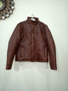 men quilted puffer leather jacket