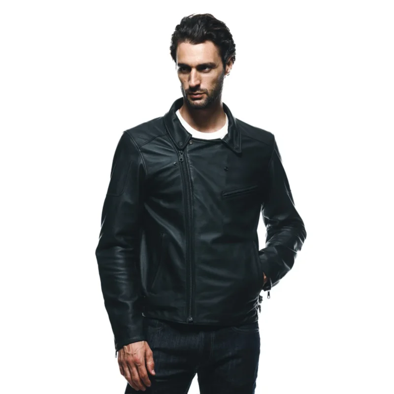 Men Motorcycle Leather Jacket CHIDO Black