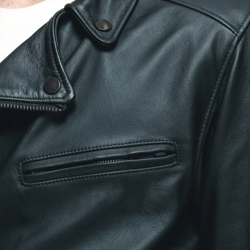 Men Motorcycle Leather Jacket CHIDO Black