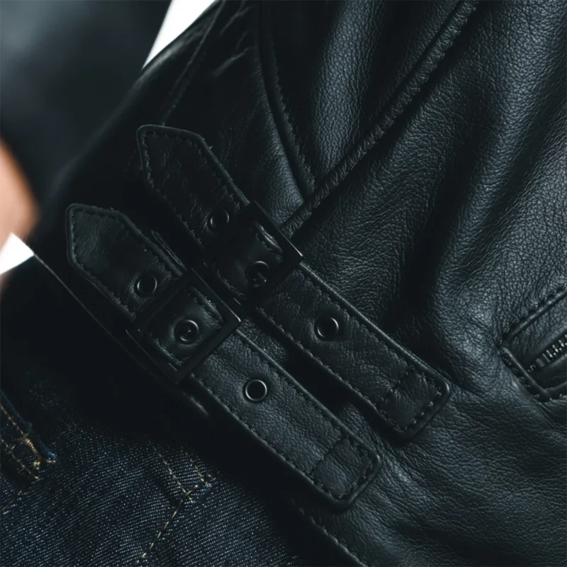 Men Motorcycle Leather Jacket CHIDO Black