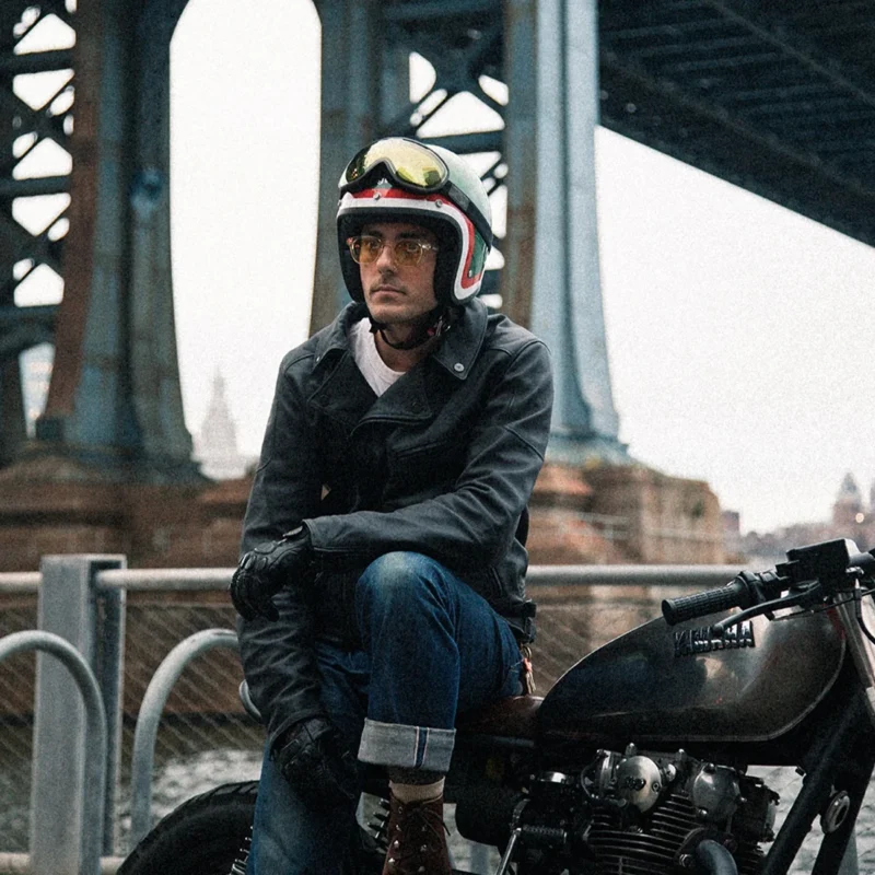 Men Motorcycle Leather Jacket CHIDO Black